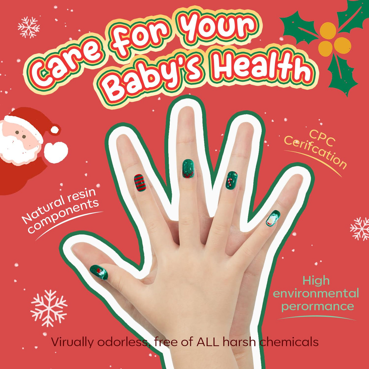 Modelones Christmas Press on Nails for Kids 144Pcs 6 Pack Children Girls Toys 8-10 Acrylic Fake Nails Pre-glue Full Cover Snowflake Red Xmas Short False Nail Art Kits Sets Gifts For Kids Girls