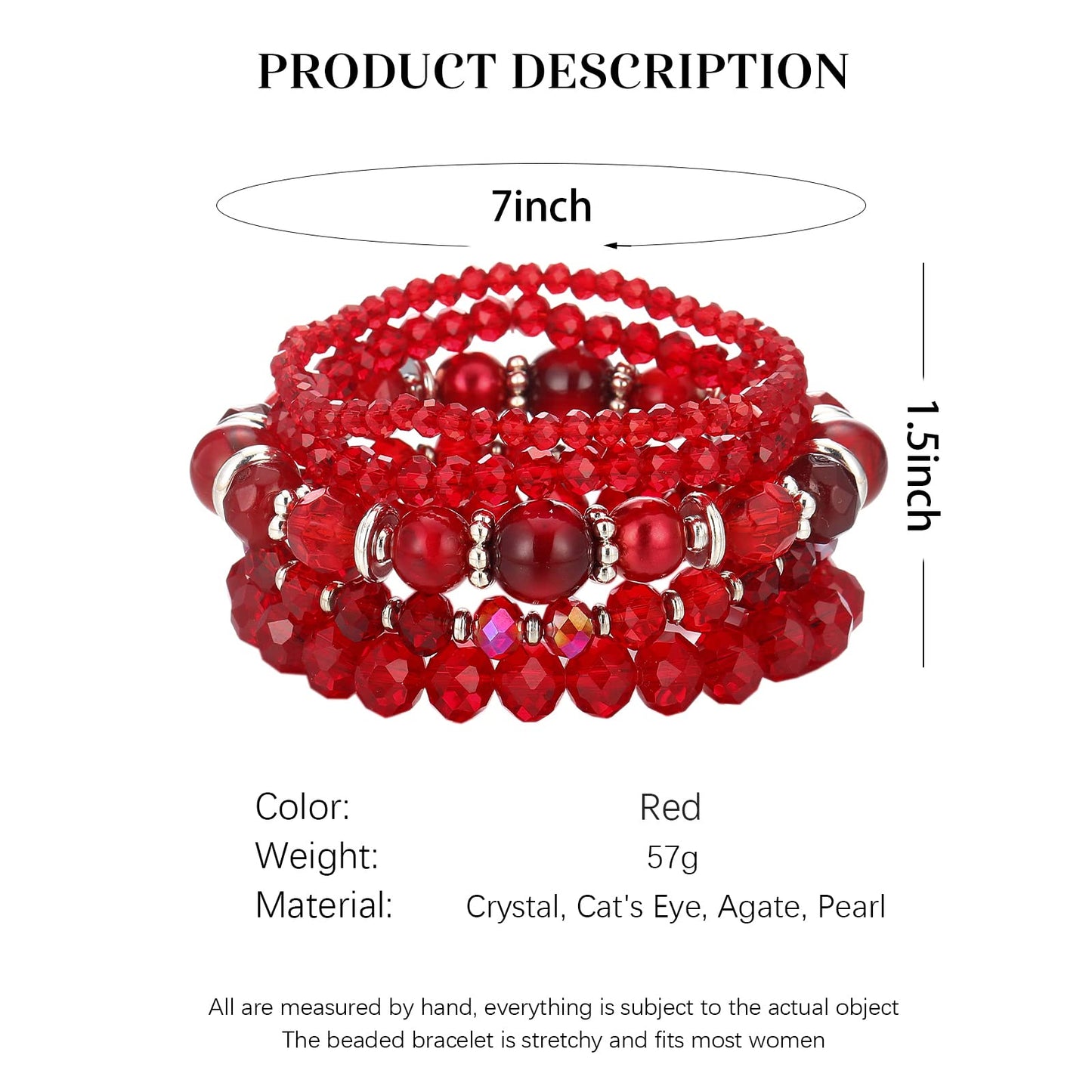 Noessla Beaded Boho Stretch Bracelet Colorful Stackable Crystal Beads Bracelets Trendy Costume Jewelry Mothers Day Gifts for Women(21-Red)