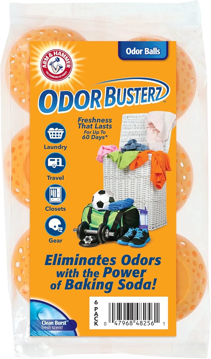 Arm & Hammer OdorBusterz® Odor Eliminator Balls, Clean Burst, 6 Count â Baking Soda Odor Control for Closets, Drawers, Hampers & Small Spaces