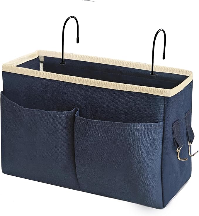 Bedside Caddy Bedside Hanging Storage Basket Multi-Function Organizer Caddy for Bunk and Hospital Beds Dorm Rooms Bed Rails, Can be Placed Glasses Books Mobile Phonesï¼Navy Blueï¼