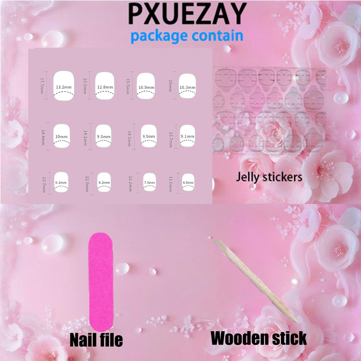 French Tip Press on Nails Square Medium Fake Nails with 3D Cherry Leopard Print Designs Glossy Glue on Nails Nude Full Cover Nails Press ons Fall Acrylic Artificial Stick on Nails for Women 24Pcs