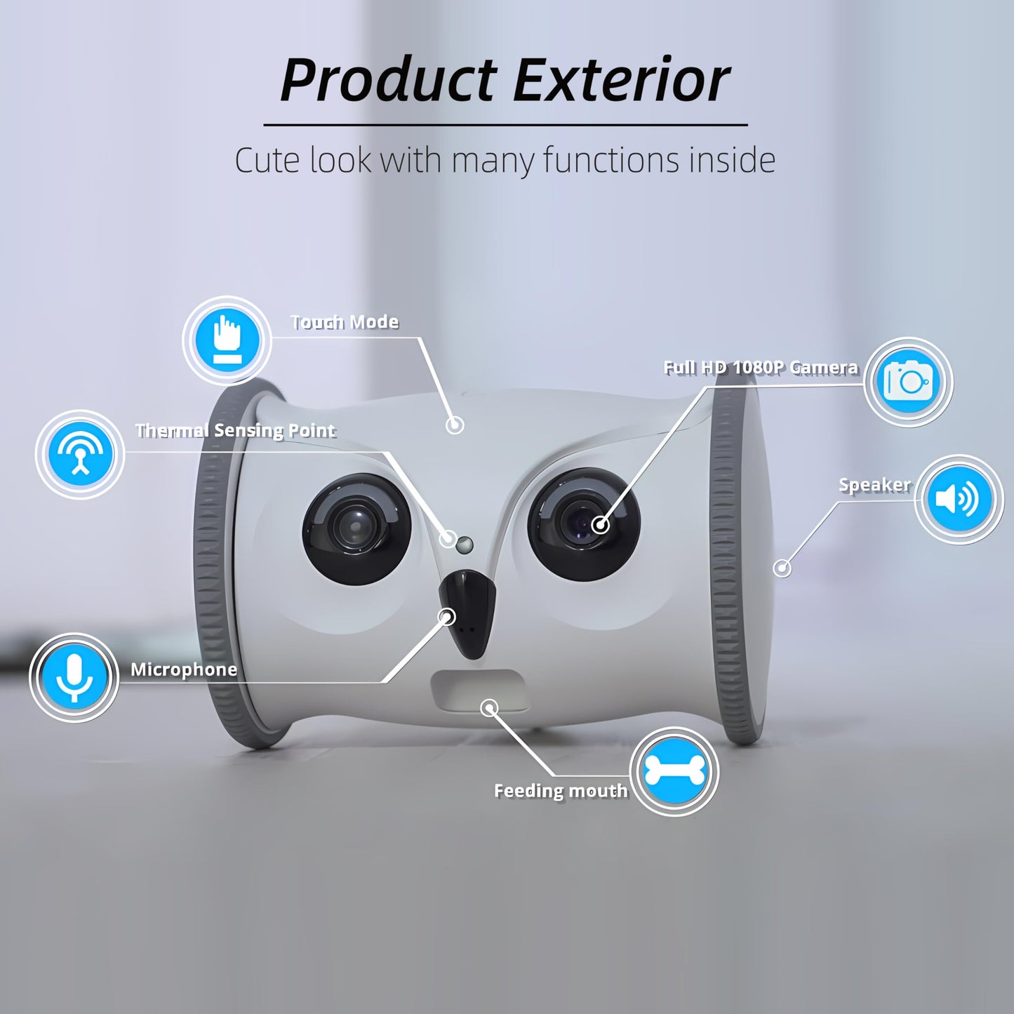 SKYMEE Owl Robot: 1080P Full HD Pet Camera with Treat Dispenser, Interactive Toy for Dogs and Cats, Full House Mobile Monitoring via App,2 Way Talk,No Monthly Fee (Only 2.4G WiFi)