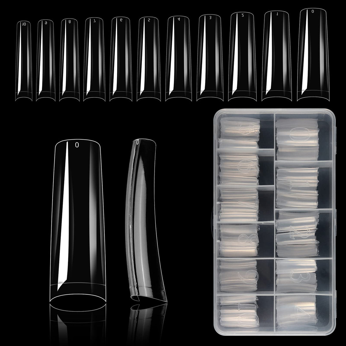 Yokilly Clear Coffin Nails Tips, 550PCS Long C Curved Nail Tips for Acrylic Nails Professional, Half Cover Square Soft Gel Fake Nail Tips for Dip Powder Nail Salons and DIY Nail Art
