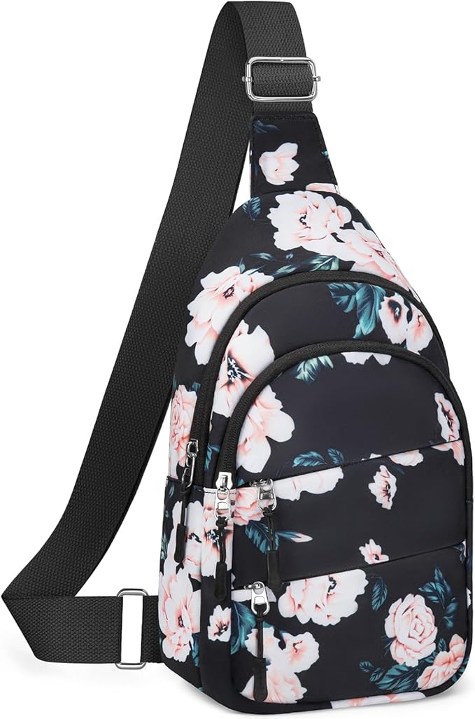 Tuwubi Crossbody Bags for Women, Sling Bag for Men, Small Hiking Backpack Anti Theft Lightweight for Outdoors Travel ï¼ÂM, Black Floralï¼Â