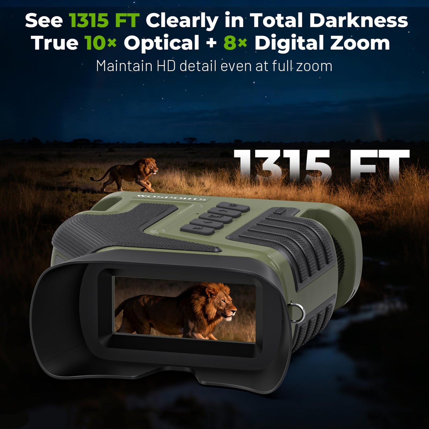 WOSPORTS 4K Night Vision Goggles, up to 80X Total Magnification 1315FT Infrared Night Vision, 64GB TF Card - Ideal for Camping & Outdoor Use