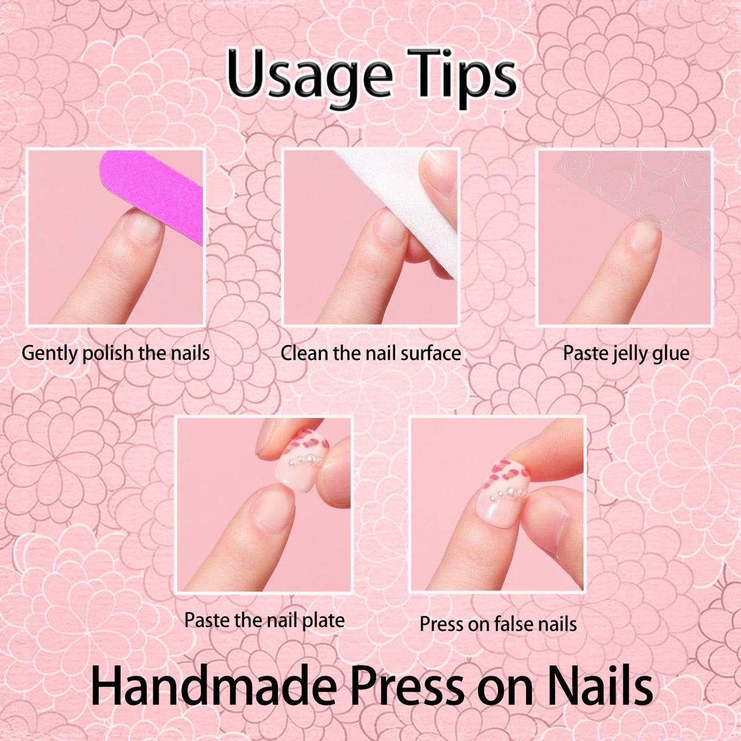 10Pcs Short Duck Press on Nails Handmade Fake Nails French Tip False Nails with 3D Flower Bow Rhinestone Design Handmade Acrylic Nails Press ons Spring Summer Flower Stick on Nail for Women (M)