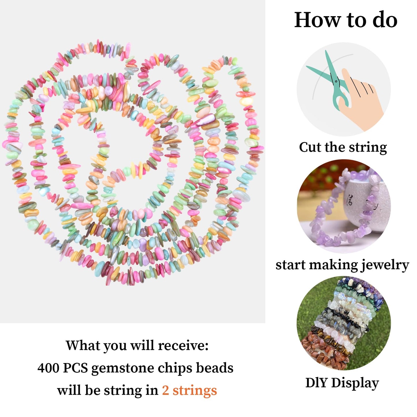 400pcs Pastel Shell Chip Beads 5-8mm Pre-drilled Freeform Loose Gemstone Healing Beads for DIY Jewelry Making Ring Earrings Necklace Bracelet Art Crafts