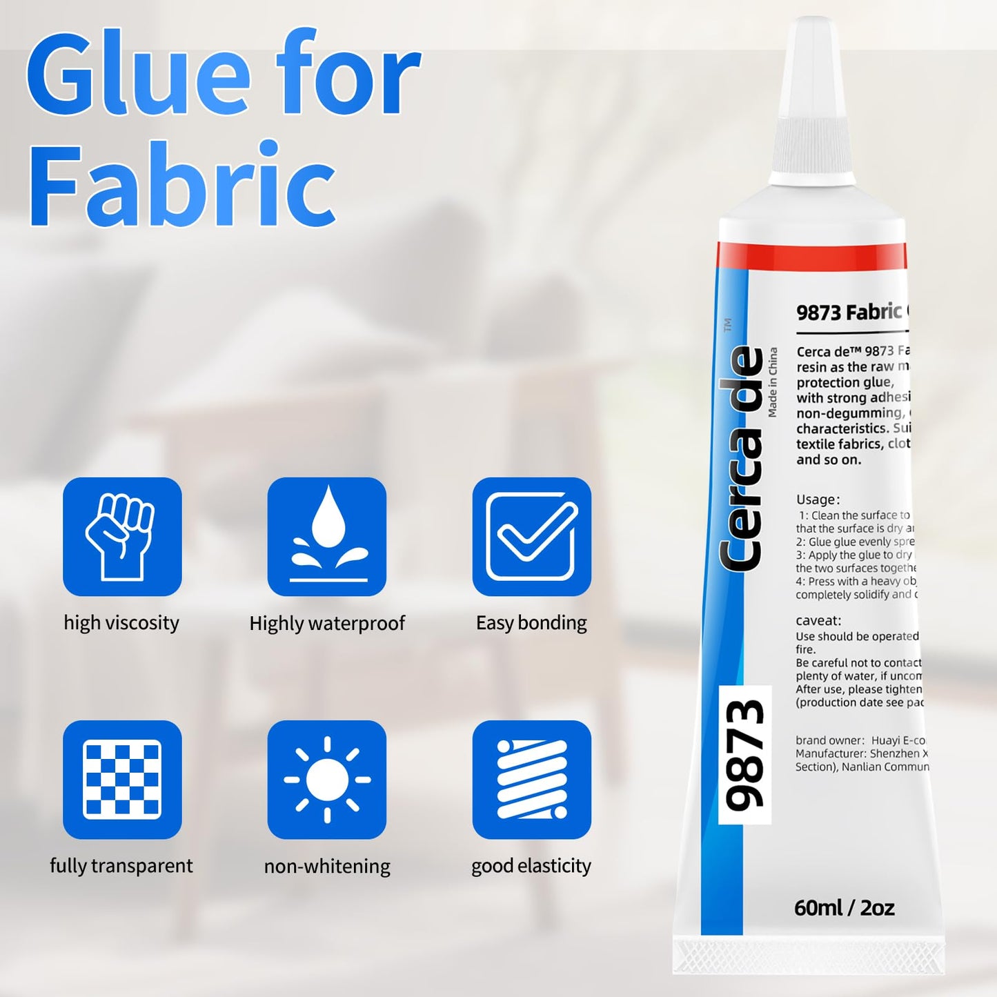 Cerca de Fabric Glue,Mighty mend Liquid Stitch Fabric Adhesive,Permanent,Clear,Strong, Waterproof for Repair and Patches, Clothes, Clothing Bonding 2oz。
