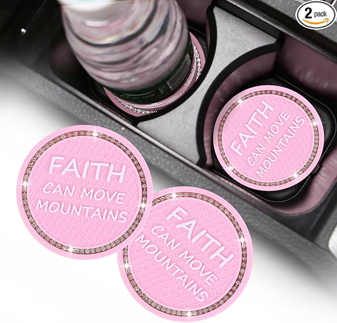 2 Pack Bling Car Cup Coasters Universal, 2.75 Inch Silicone Anti Slip Cup Coaster Embedded in Ornaments Coaster, Crystal Rhinestone Rubber Pad Set Round Auto Drink Coaster Car Interior Accessories