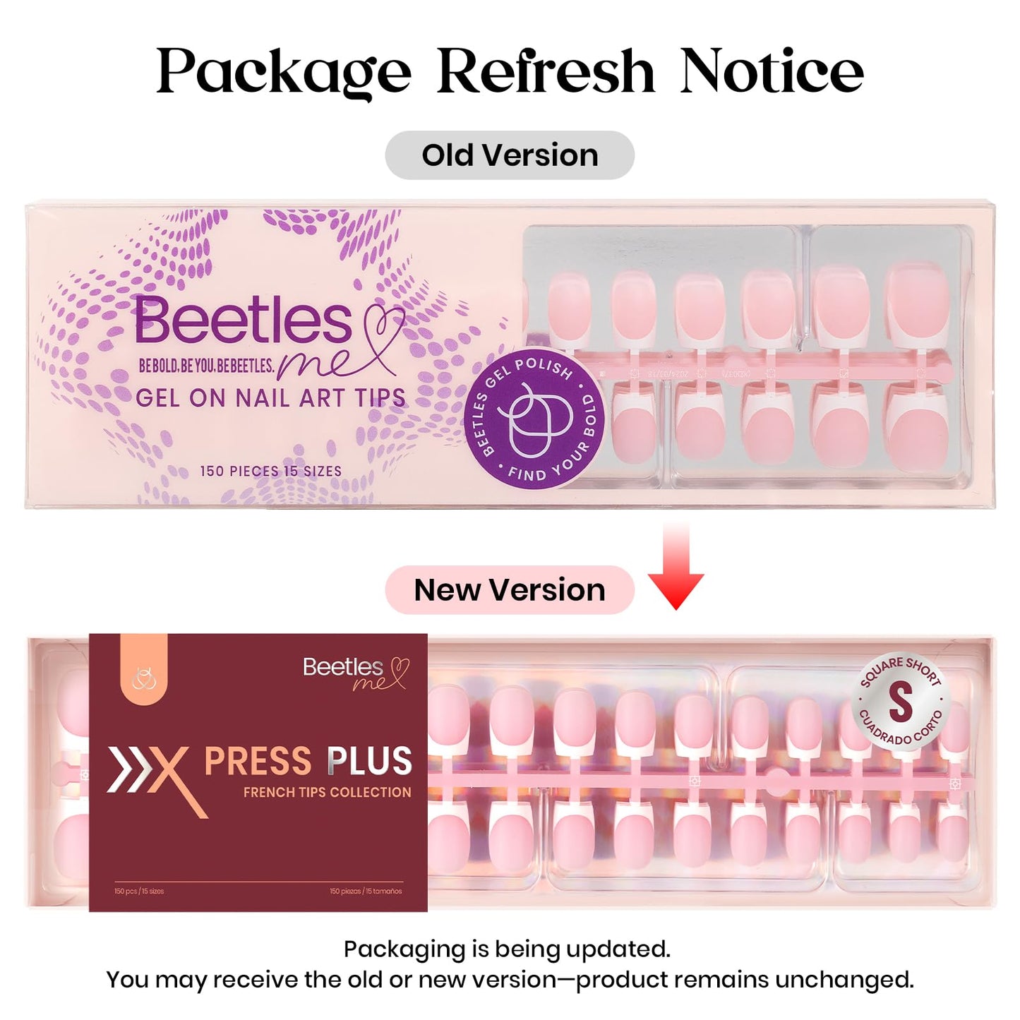 Beetles X Press Plus French Tip Nails | Petal French | Pink Ultra-Short Almond French Tip Press On Nails-210 Pcs 16 Sizes Natural Salon Quality Nail Tips
