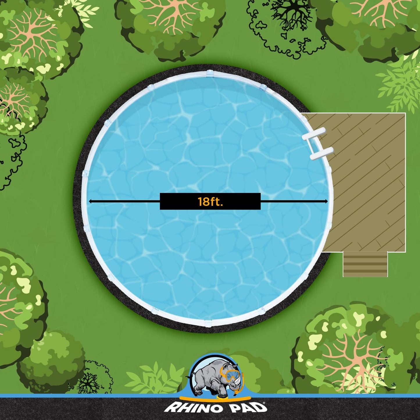 Rhino Pad 18 ft Round Pool Liner Pad for Above Ground Pools | Durable Puncture Resistant Under Pool Mat | Effortless to Install | Strong Eco-Friendly Padding | Extends Life of Swimming Pool Liners