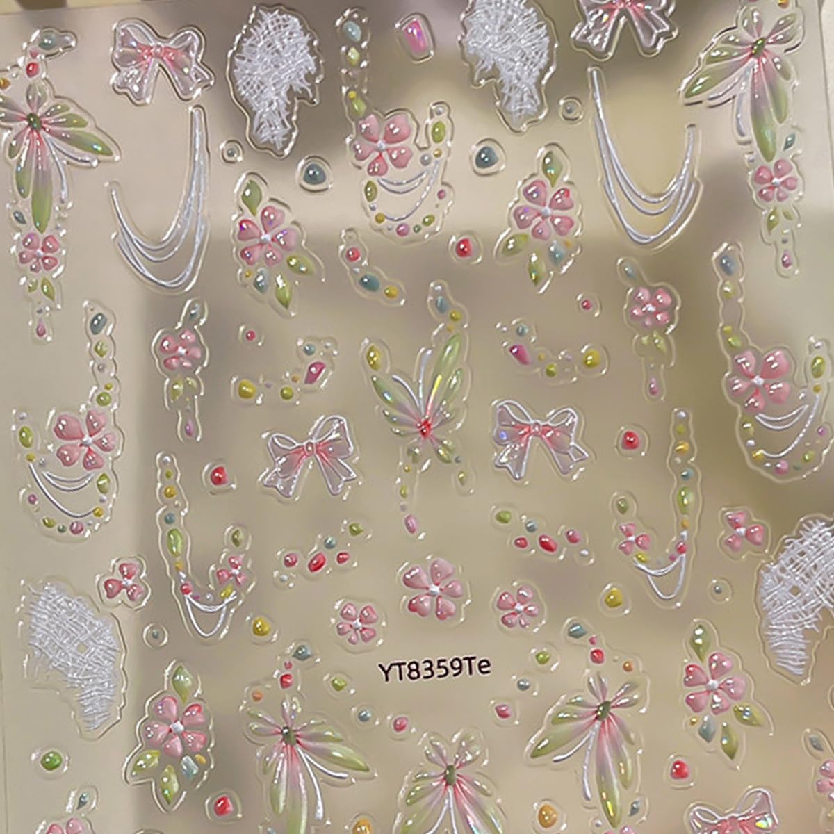 Spring Butterfly Nail Art Stickers Shiny Laser Flowers Butterflies Bow Design Nail Stickers 3D Self Adhesive Pink Green Cute Little Floral Nail Decals for Women Spring DIY Manicure 1Pcs