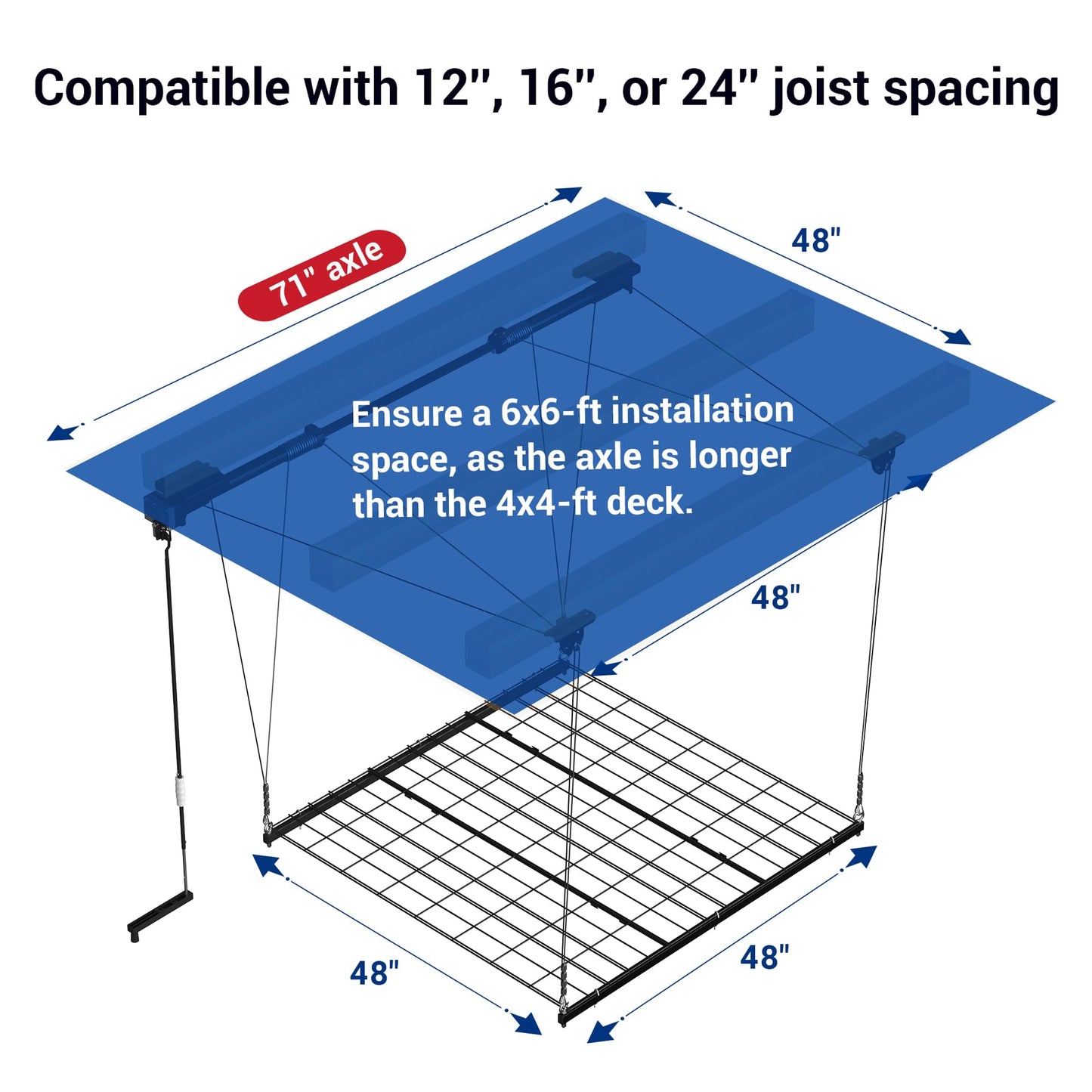 FLEXIMOUNTS Garage Ceiling Lifting Storage Rack, 4x4 Ft Heavy-Duty Metal Frame, Overhead Storage System With 350lbs Load Capacity, Matt Black