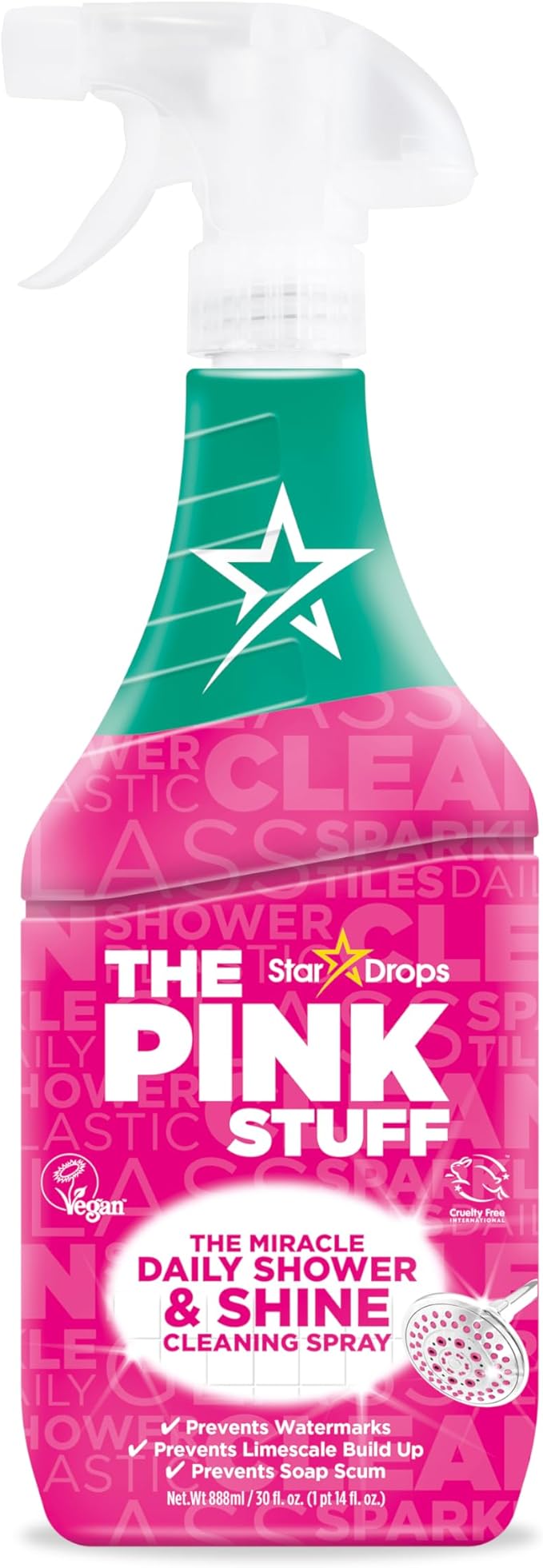 The Pink Stuff Miracle Daily Shower & Shine Spray â 30oz Bathroom Cleaner for Glass, Tile, Mirrors & Chrome â Prevents Soap Scum & Watermarks â No Rinse Spray & Leave Formula