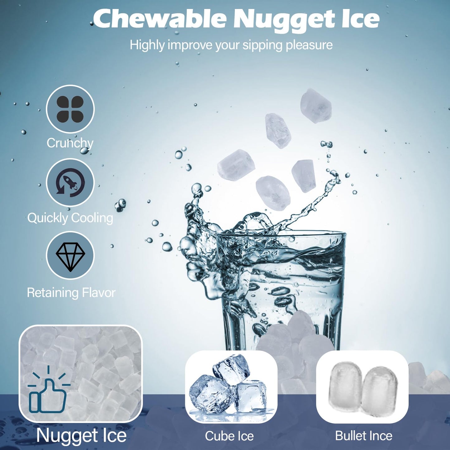 ARLIME Self Dispensing Nugget Ice Maker Countertop, 56 lbs/24 H Pepple Chewable Ice Making Machine w/Self-Cleaning System, Pellet Ice Machine w/ 0.63 gal Water Tank for Home Kitchen Party
