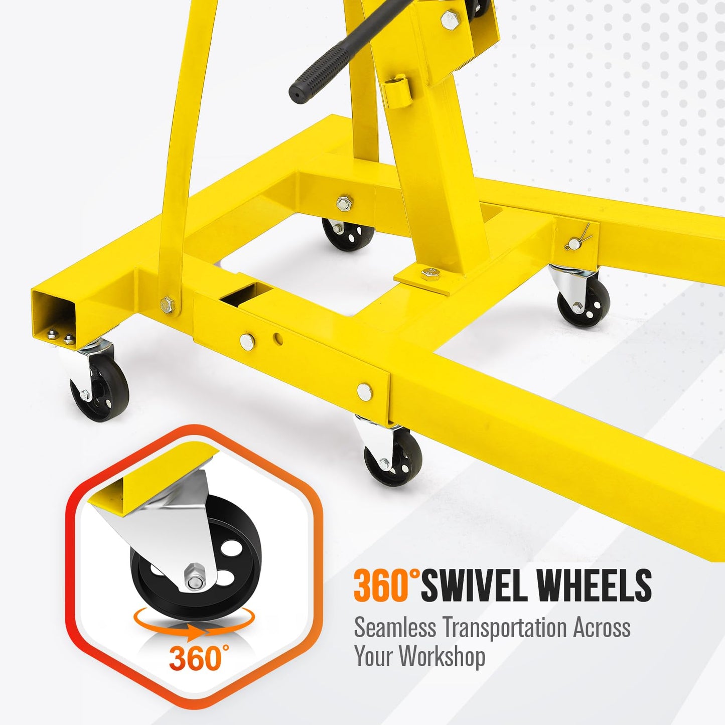 MilleLoom 2 Ton Hydraulic Engine Hoist, Cherry Picker Engine Hoist, 4400LBS Foldable Garage Crane Lifter w/Telescopic Boom & 6 Swivel Casters for Workshop, Warehouse, Auto Repair