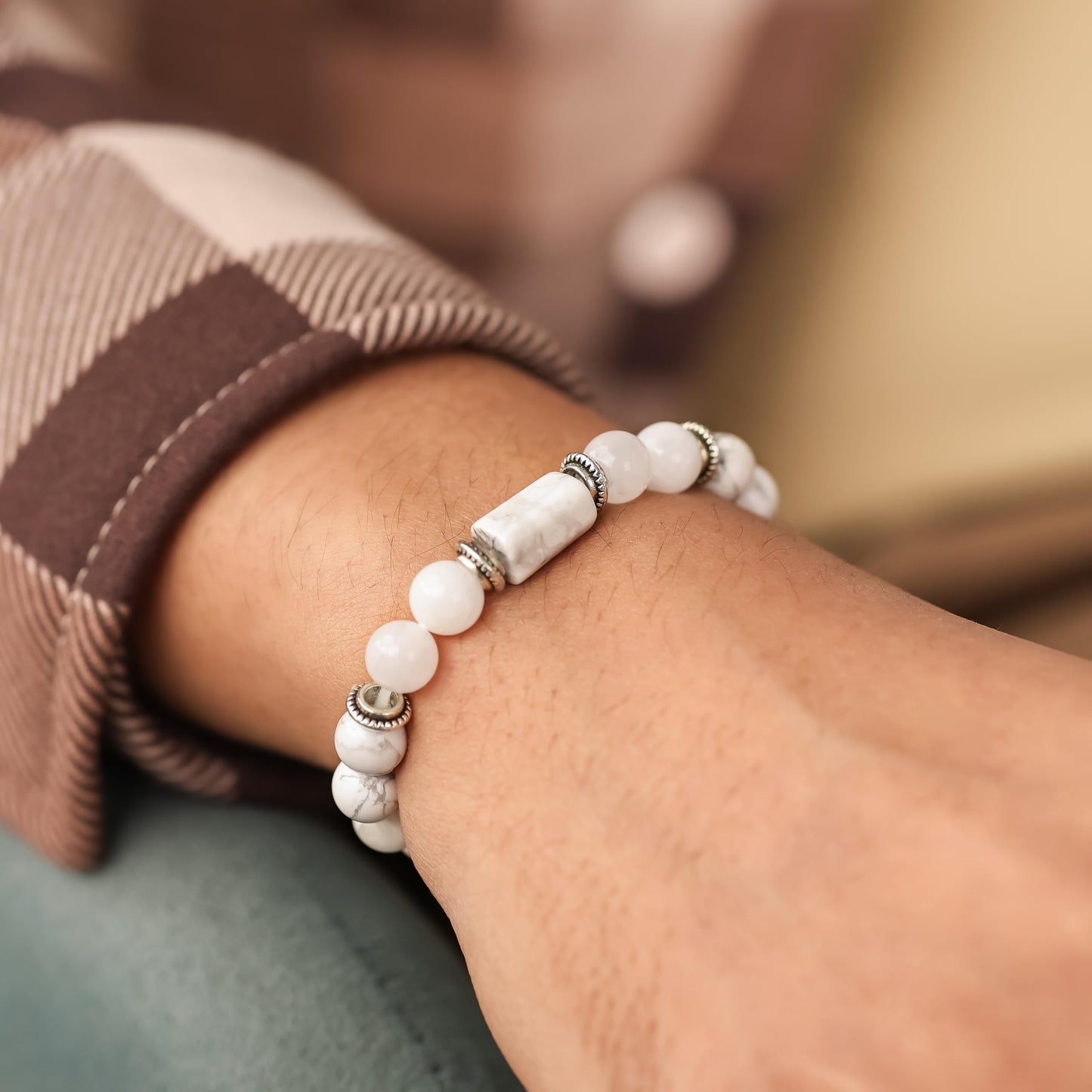 Divine Hindu Howlite Crystal Bracelet | Karka Rashi (Cancer) Zodiac Stone | Certified Natural Healing Crystal | Chakra Balancing | Reiki | Meditation | Gift for Men & Women