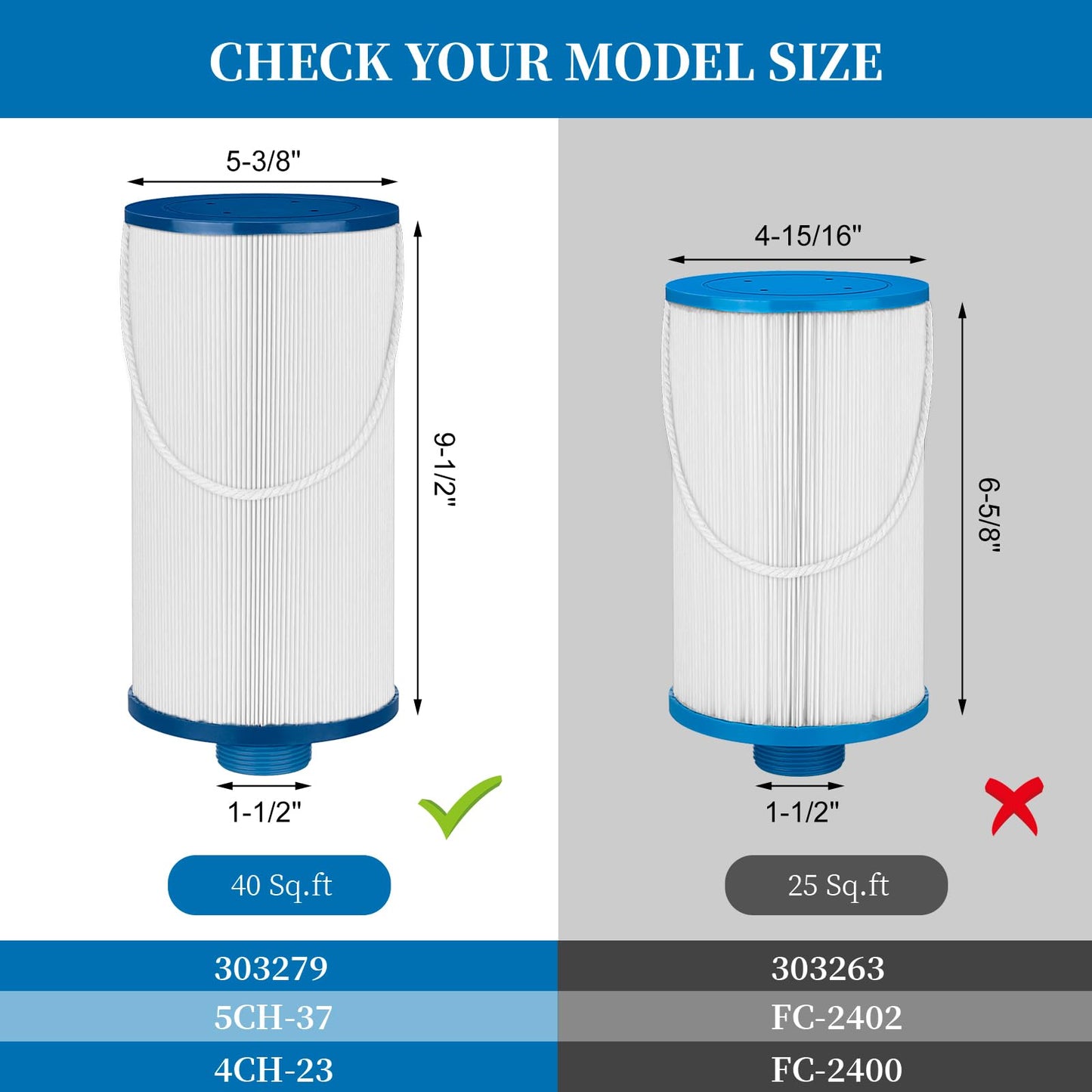 Porscan Spa Filter Replacement for Watkins 303279 Filbur FC-2402, Hot Tub Filter Cartridge 5CH-37 PFF42TC-P4 78460 Conpatible with LifeSmart, Free Flow, AquaTerra, Fantasy - 2 Pack