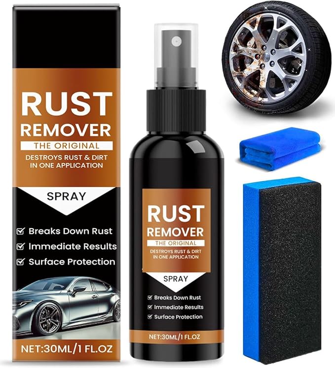 Upgrade Rust Remover Spray for Metal, with Cleaning Cloth and Sponge, Multi-Surface Heavy Duty Metal Cleaner for Vehicles, Tools, Chains, Iron Out Rust Stain Removerï¼With Cleaning Cloth and Sponge