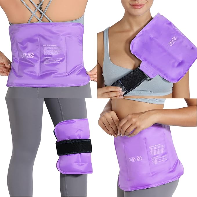 REVIX Ice Packs for Injuries Reusable Gel for Back, 16 Ã 9 ", Flexible Gel Cold Pack for Shoulder, Lower Back, Thigh, Arm, Cold Compress Therapy Cooling Pad with Strap