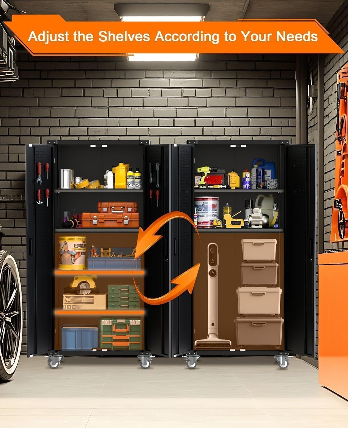 Metal Garage Storage Cabinets - 72"H Tool Cabinet & Office Storage Cabinet With 4 Adjustable Shelves,600 Lbs Capacity & 1.58" Thickened Steel Frame For Workshop,Home,Garage & Office Organization