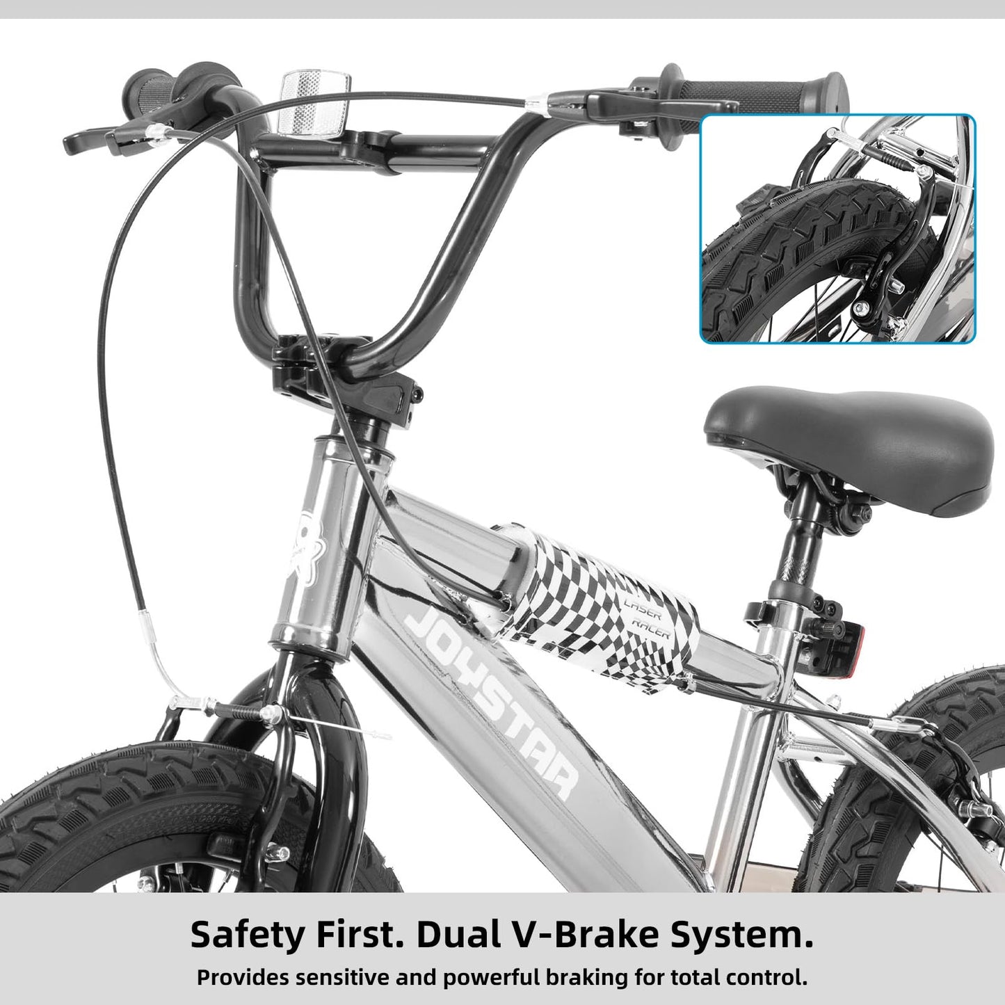 JOYSTAR 16 Inch Kids Bike for 4-7 Years Boys Girls, High-Carbon Steel Frame Toddler Bicycle with Training Wheels and Front/Rear Brakes Silver