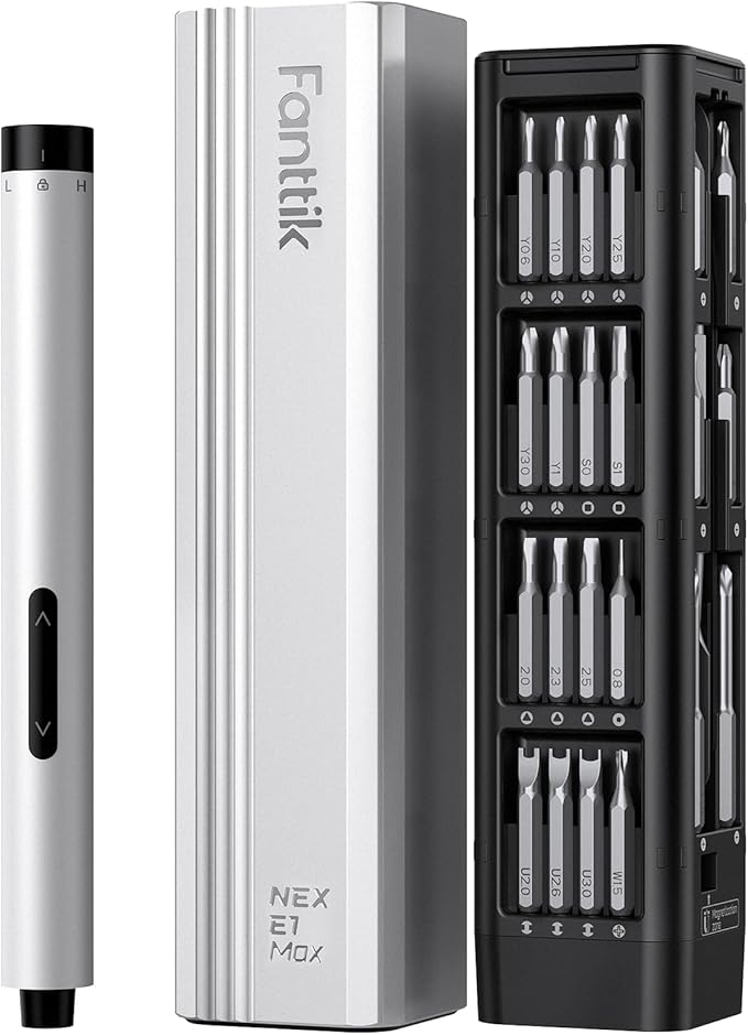 Fanttik E1 Max Electric Screwdriver, Mini Precision Screwdriver Set, 50 Magnetic Bits, Magnetic Storage, 5/32âÂÂâÂÂHex, Repair Tool Kit for Electronics Phone Camera Laptop Watch (Silver)