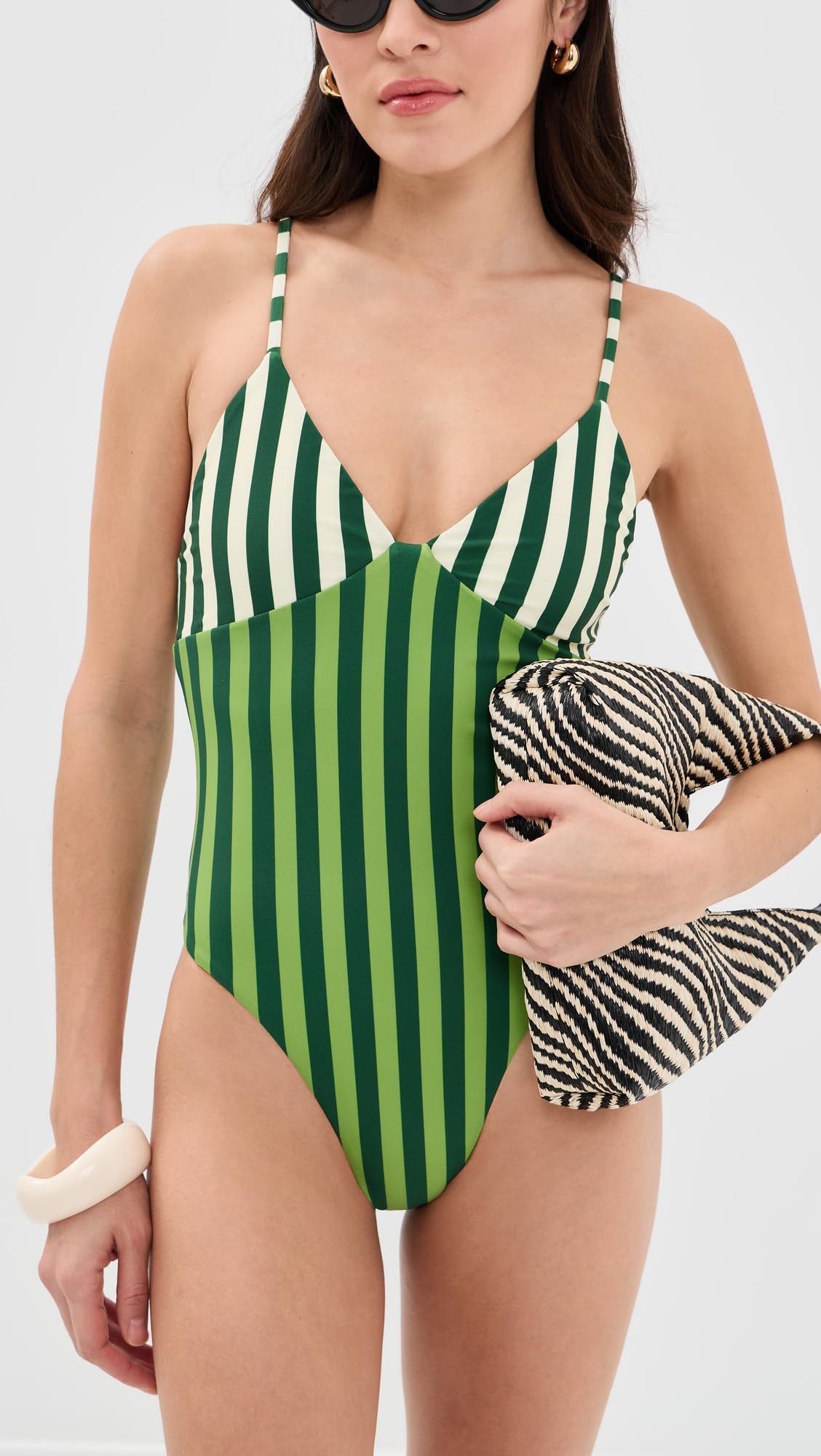 SIMONMILLER Women's Behati One Piece, Green Stripe Combo, M