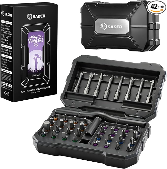 Saker 42-in-1 Magnetic Screwdriver Set for FatherâÂÂs Day Gift, Screwdriver Set with T Handle & Storage Case, for Men Gift, Furniture, Computer, Bicycle, and DIY Grey