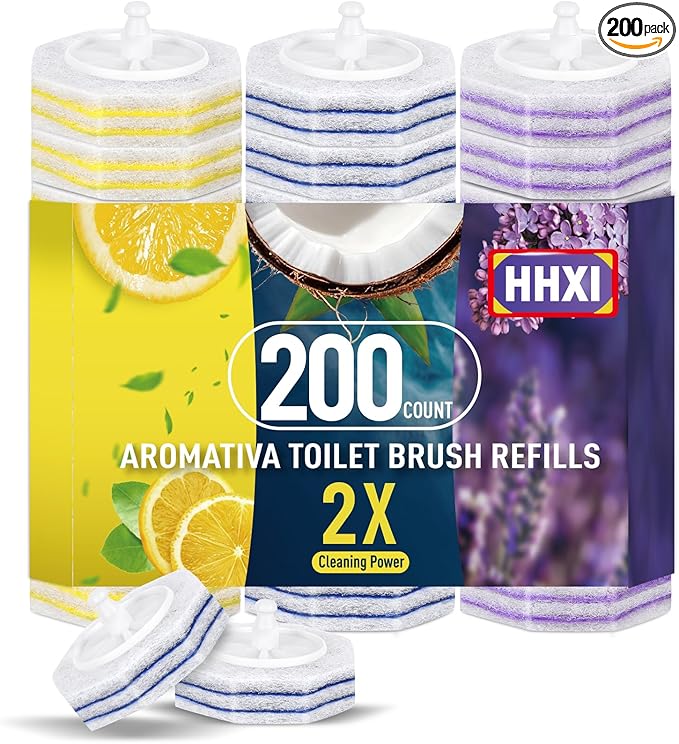 200Ct Aromative Toilet Brush Refills, Toilet Bowl Cleaner Refills, Double-Layer Cleaning Pads Added, Disposable Refill Heads for Toilet Bowl Cleaner Wandsï¼Bulk ï¼Patentedï¼