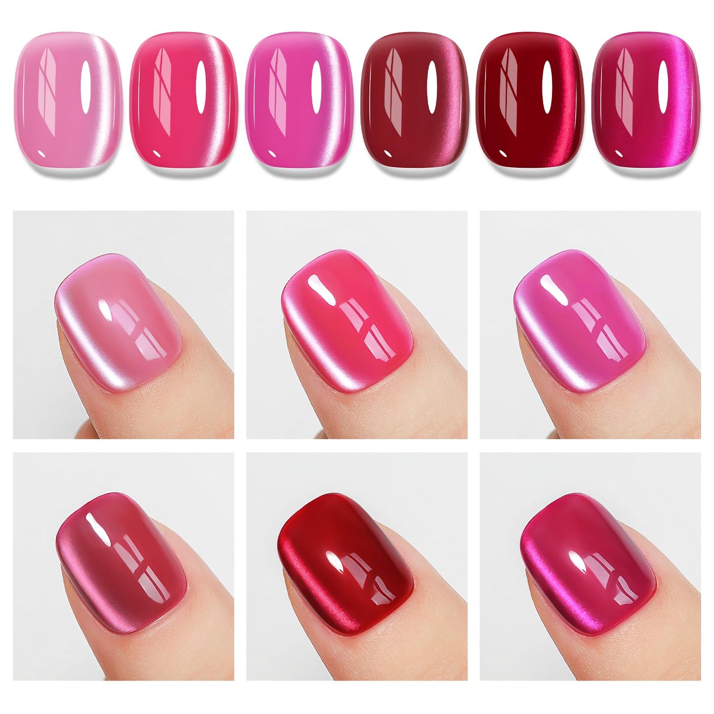 MIZHSE Cat Eye Gel Nail Polish, Pink Magnetic Gel Polish Set with Magnet Stick, Glossy Finish Neon Hot Pink Soak Off Nail Art Manicure Salon DIY Home Women Gift
