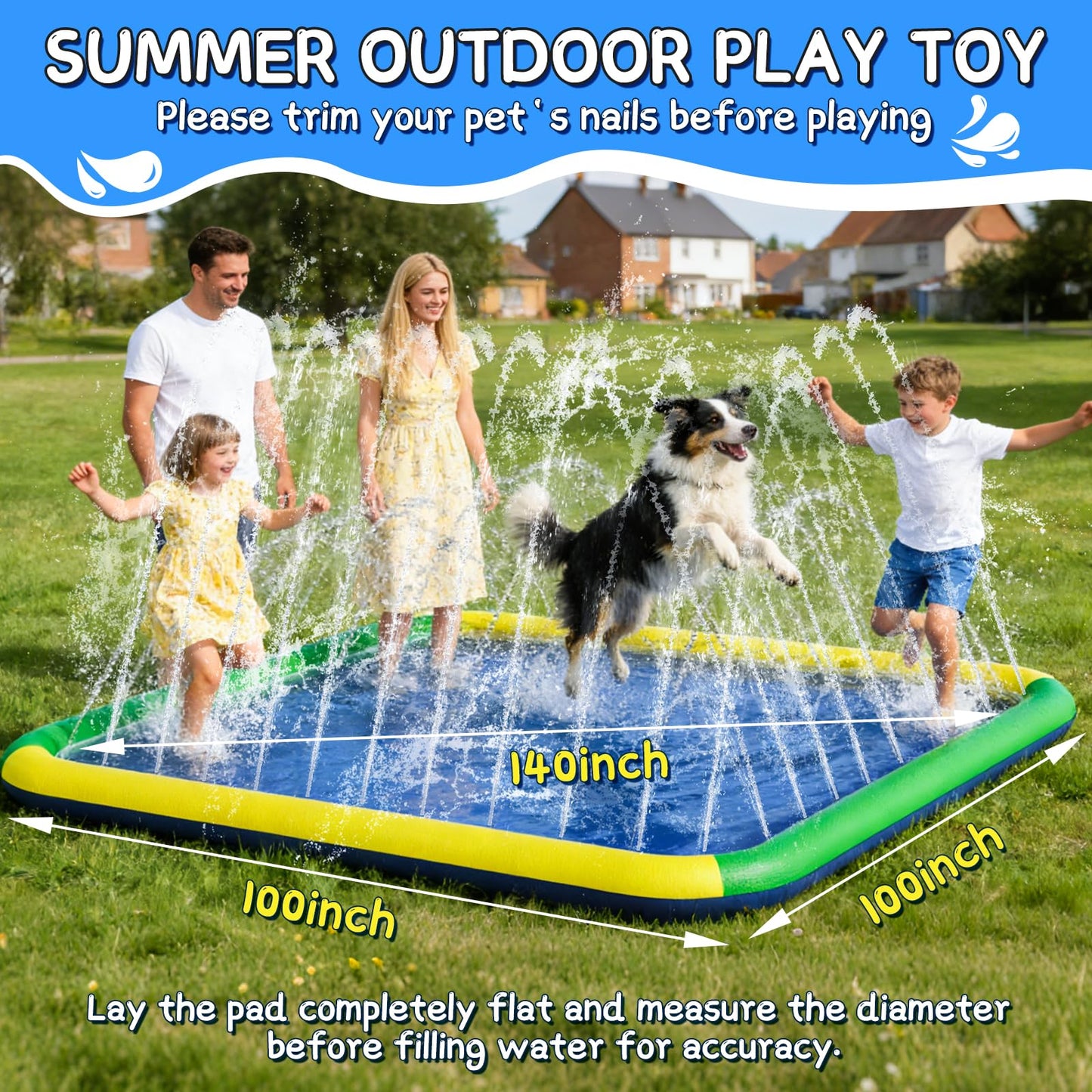 Splash Pad for Kids & Dogs, EPN 140"-100" Extra Large Non-Slip Sprinkler Splash Pad, Thickened 0.5mm PVC Water Play Mat, Outdoor Water Toy for Backyard Summer Fun, Ideal for Toddlers 3+ Boys Girls