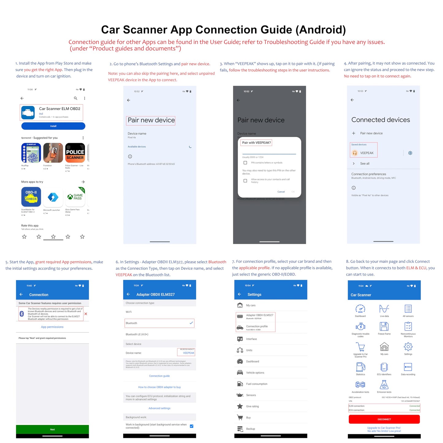 Veepeak OBDCheck BLE+ Bluetooth OBD II Scanner for iOS & Android, Car Check Engine Code Reader Wireless OBD Diagnostic Scan Tool