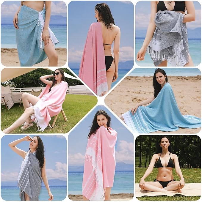 Genovega 6 Oversized Turkish Beach Bath Towel Set Bulk 74"x38" Extra Large Sand Free Quick Dry Swimming Camping Pool Clearance Towels Essentials Adult Multi Stripe Travel Blanket