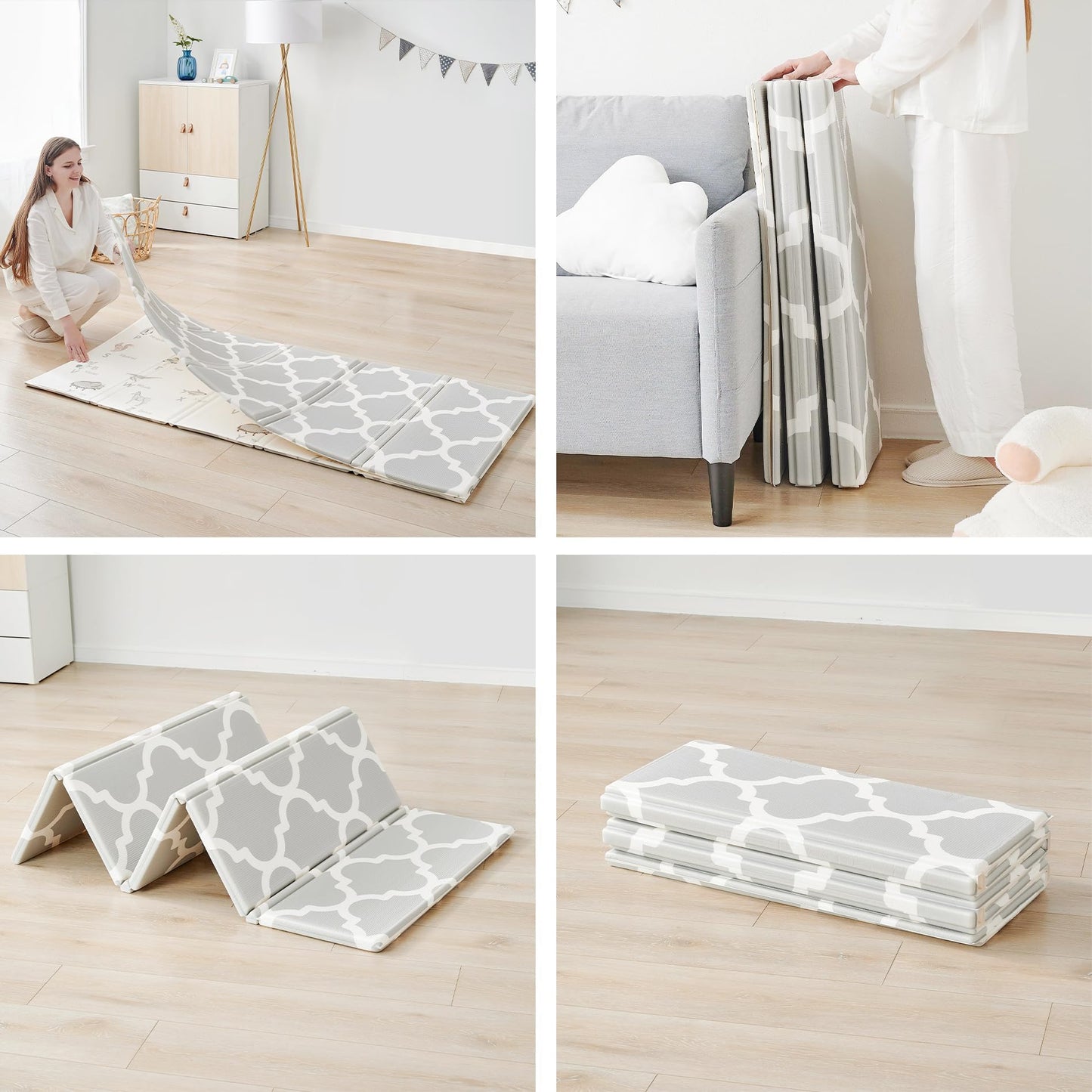 Fortella Extra Large Baby Play Mat for Playpens, 71.5”x70” Reversible & Waterproof, Certified Non-Toxic Foam Mat, 0.6” Thick Foldable Playmat with Travel Case for Tummy Time & Crawling, Indoor Outdoor