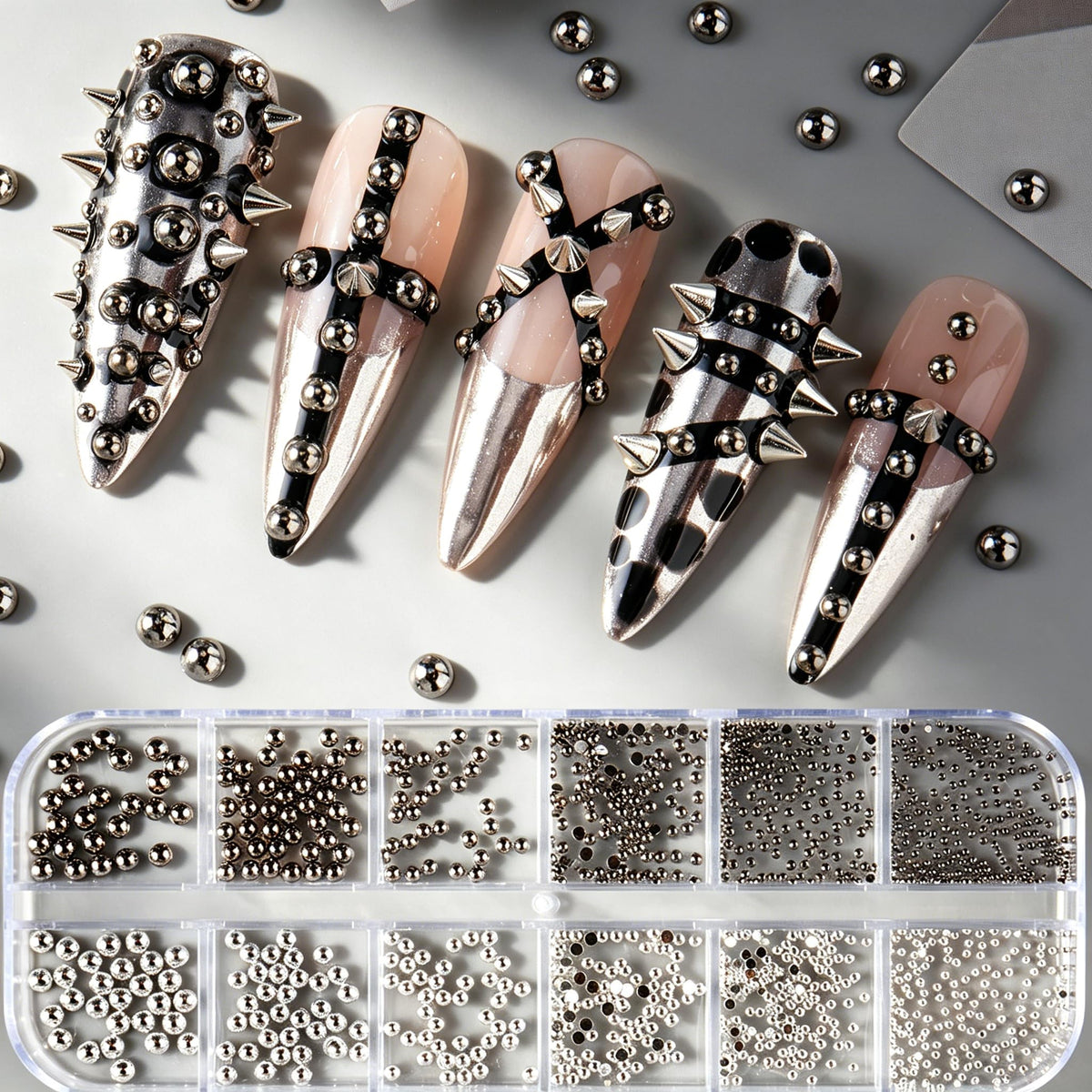 3D Metal Punk Bullet Nail Art Rivet Silver Black Nail Charm Alloy Gothic Stars Studs Spikes Beads Steel Balls Rock Mini Flat Back Y2K Nail Art Studs Nail Gems Nail Supplies Decoration