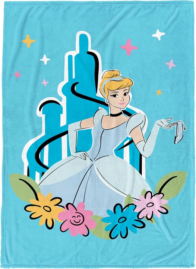 Jay Franco Kids Plush Throw Blanket â Soft & Cozy Fleece Throw for Bedroom & Couch Décor, Official Licensed Product, Blue - Disney Princess Cinderella, 60x90 - Large Blanket