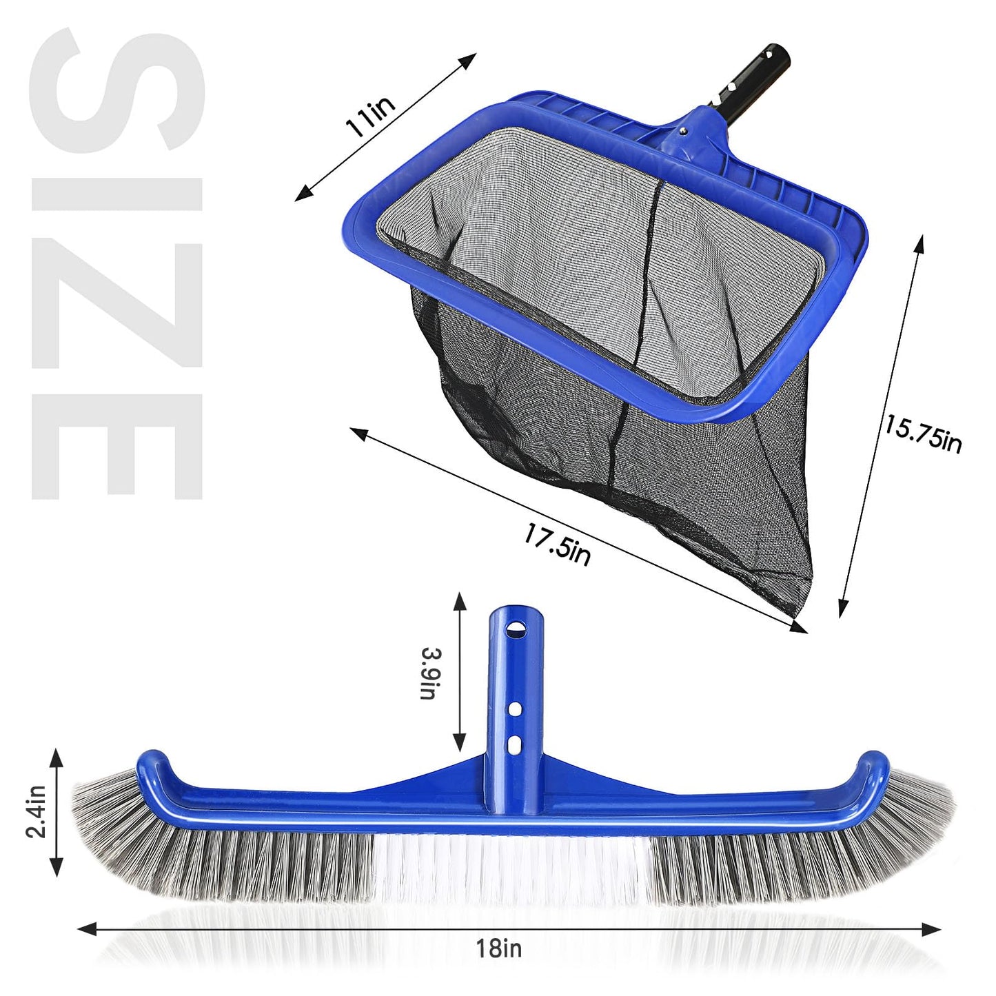 Pool Brush Head & Fine Mesh Pool Skimmer Kit,17" Pool Brushes for Cleaning Pool Wall, Reinforced Frame Pool Net Leaf Skimmer Cleaning Tool with Deep Fine Nylon Mesh Net Bag for Fast Cleaning