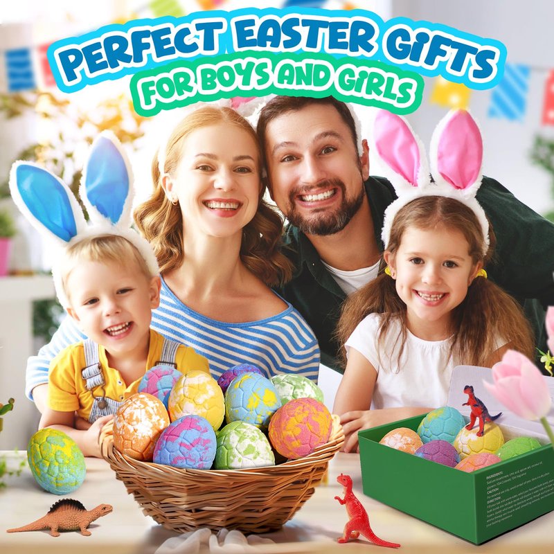 Bath Bombs for Kids with Dragon Toys Inside, Easter Basket Stuffers for Toddlers, Sanyi Dinosaur Toys Gifts for Kids 3-7, Dino Egg Fillers Bubble Bath Birthday Gifts for Boys Girls