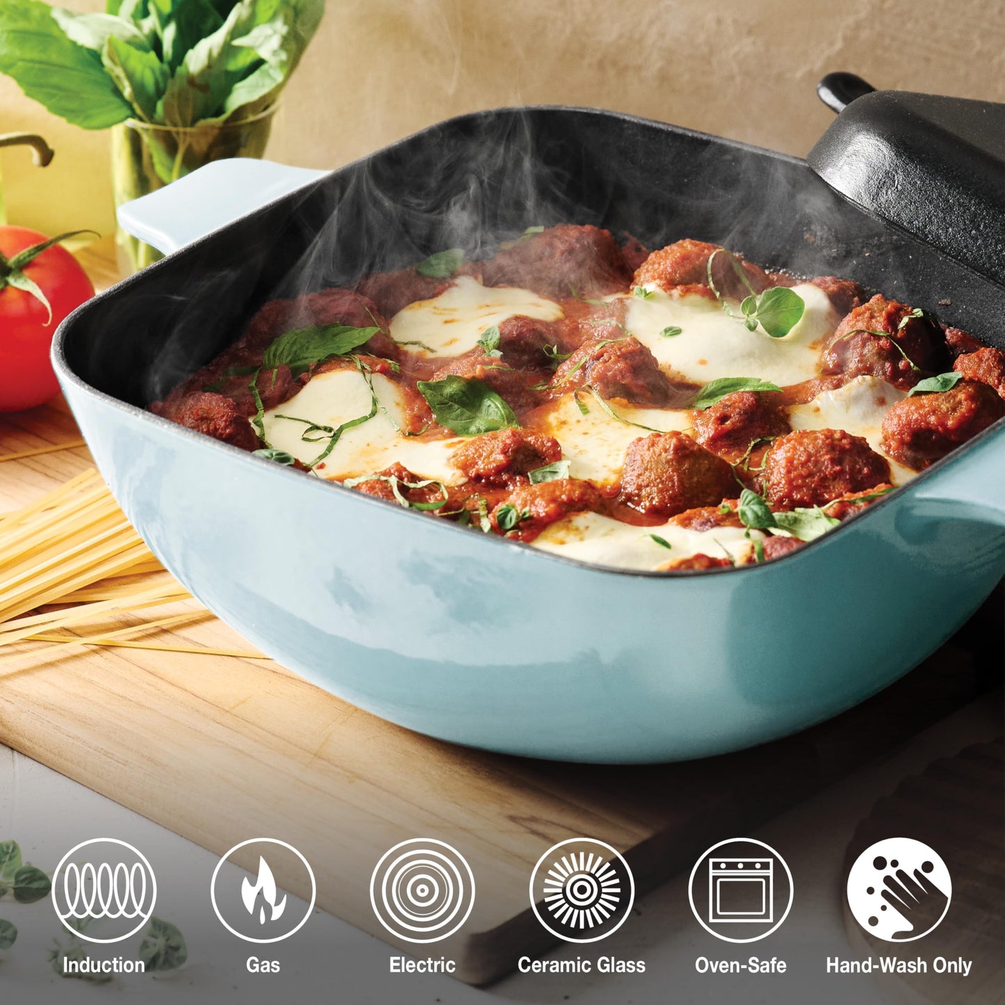 Tramontina Cultura 2-in-1 Enameled Cast Iron Dutch Oven Pot with Reversible Lid Griddle and Trivet, Oven Safe 6.5-Quart Multi-Cooker, Starlight Blue