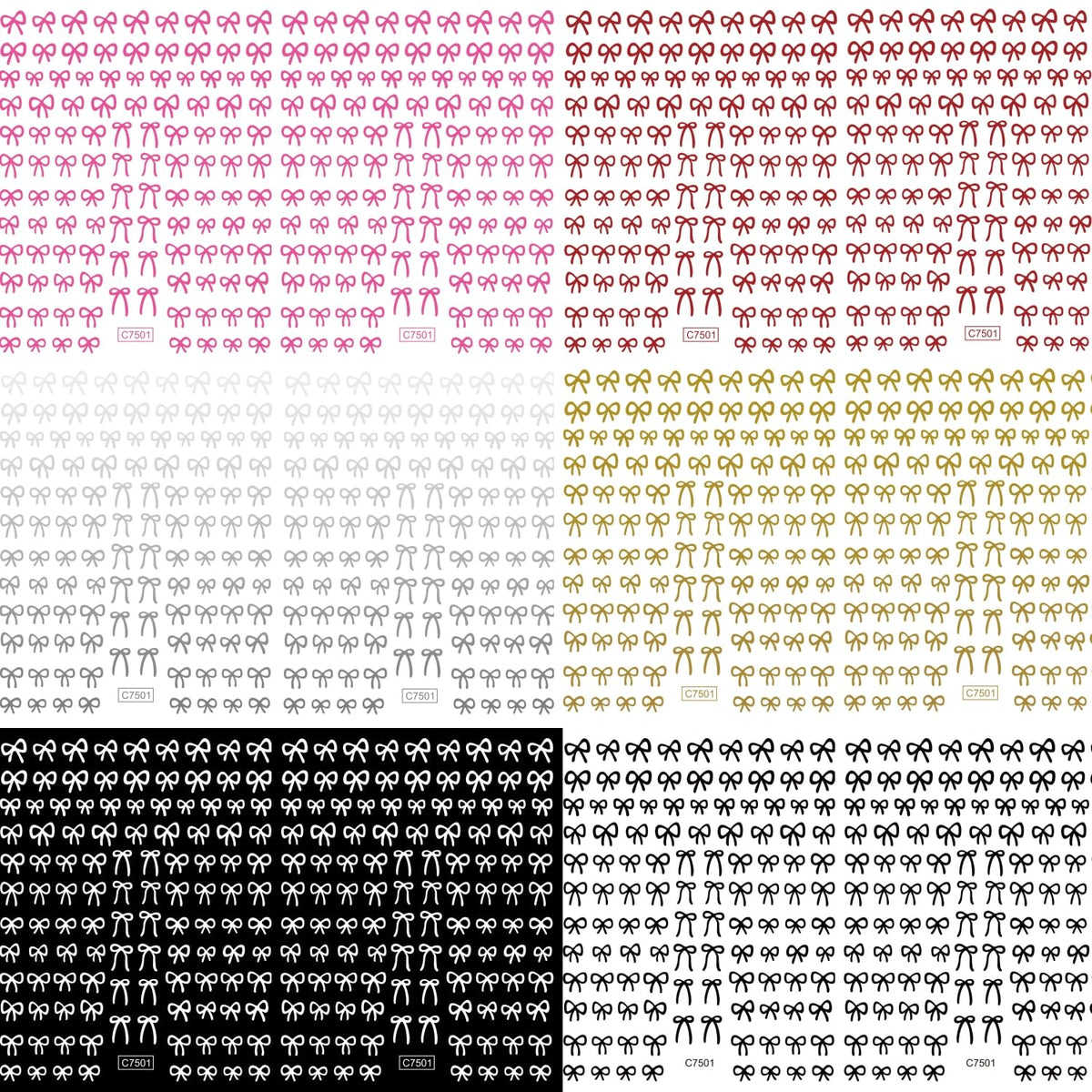 12 Sheets Self-Adhesive Bow Nail Stickers - 3D Decals for Nail Art - Black, White, Pink - DIY Manicure Decorations for Women & Girls