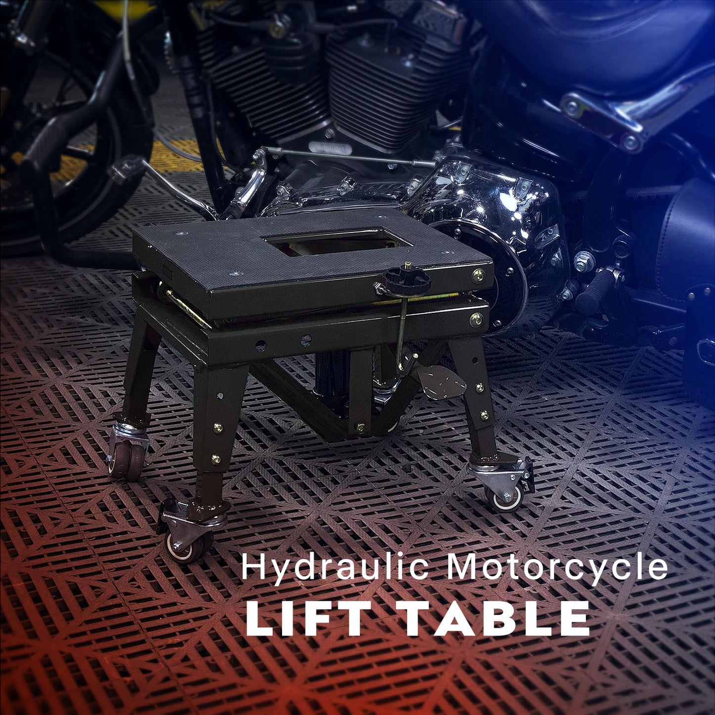 VIVOHOME 350 Lbs Heavy Duty Hydraulic Motorcycle Lift Jack, ATV Dirt Bike Foot Operated Scissor Stand Table with 4 Wheels and Removable Stopper, Black