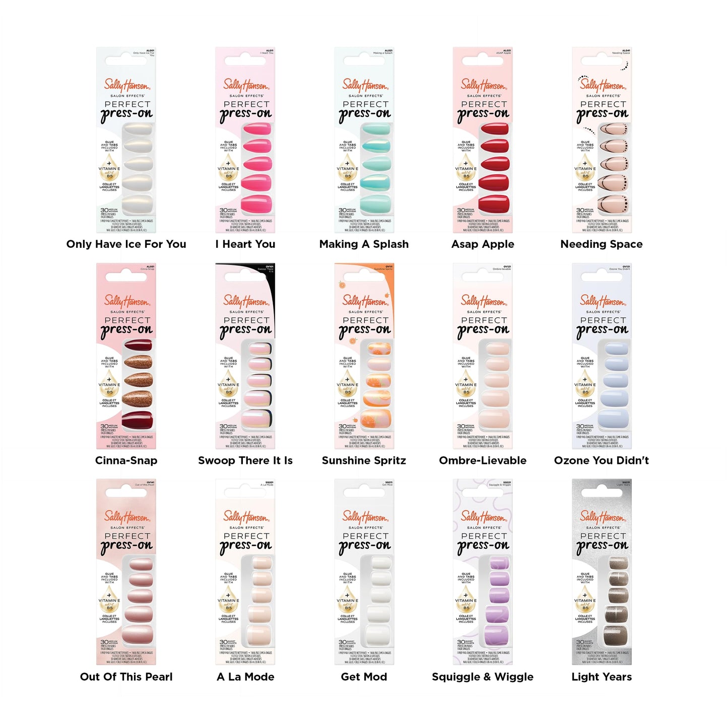 Sally Hansen Salon Effects Perfect Press-On Nails | Almond Shape | Easy to Apply, Non-Damaging| 30 Nails, Nail Glue, Adhesive Tabs, File| Needing Space