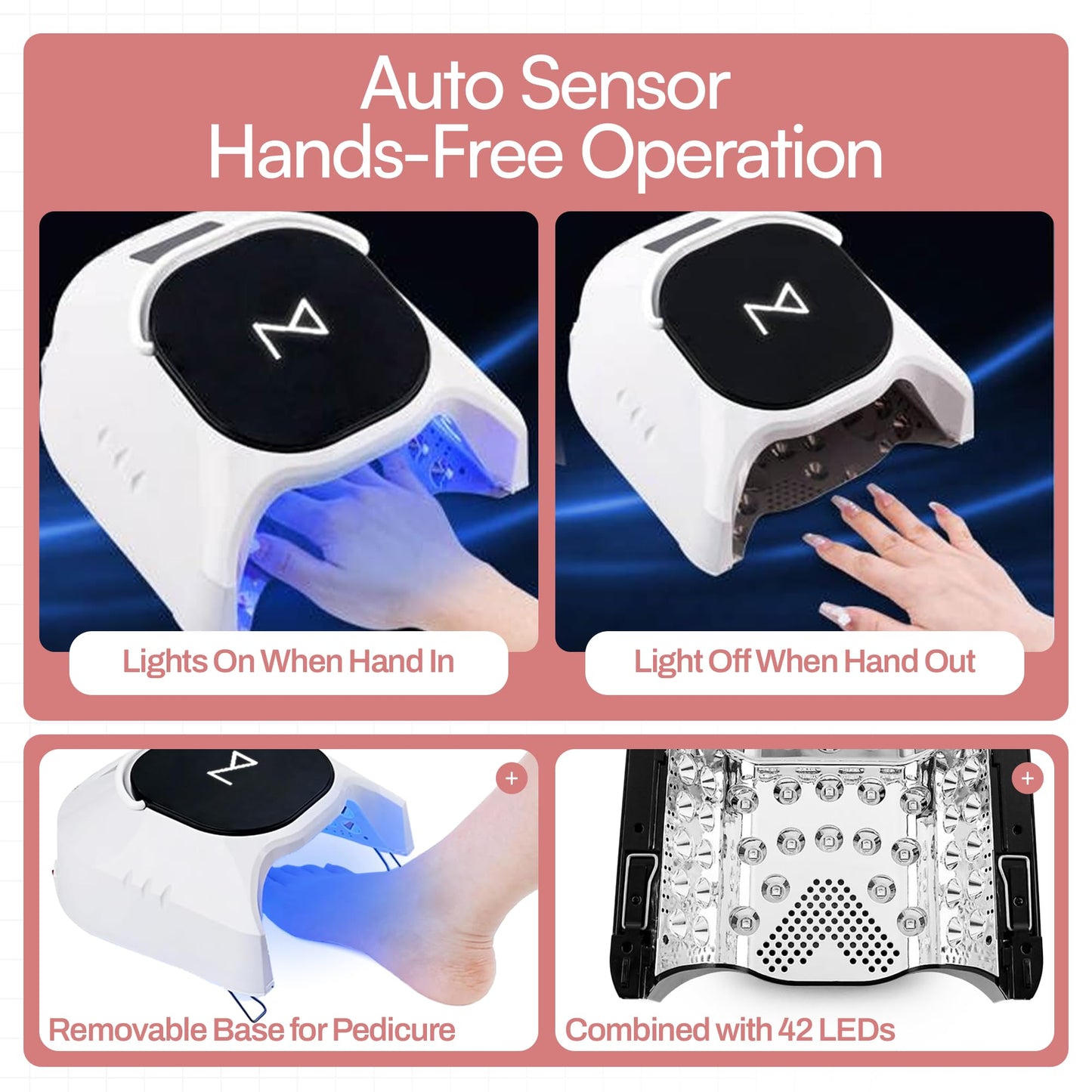M - GlowPro Professional Hybrid 86W Wireless Rechargeable UV LED Nail Curing Lamp Cordless Nail Dryer for Gel Nails, Manicure, Pedicure (Ombre Purple)