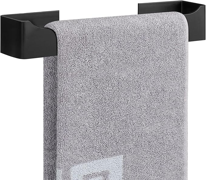 NearMoon Self Adhesive Hand Towel Holder/Towel Ring, Stainless Steel Hand Towel Bar Rustproof Stick on Wall-Towel Rack for Bathroom/Kitchen, Square Sticky and Wall Mounted (12 Inch, Matte Black)