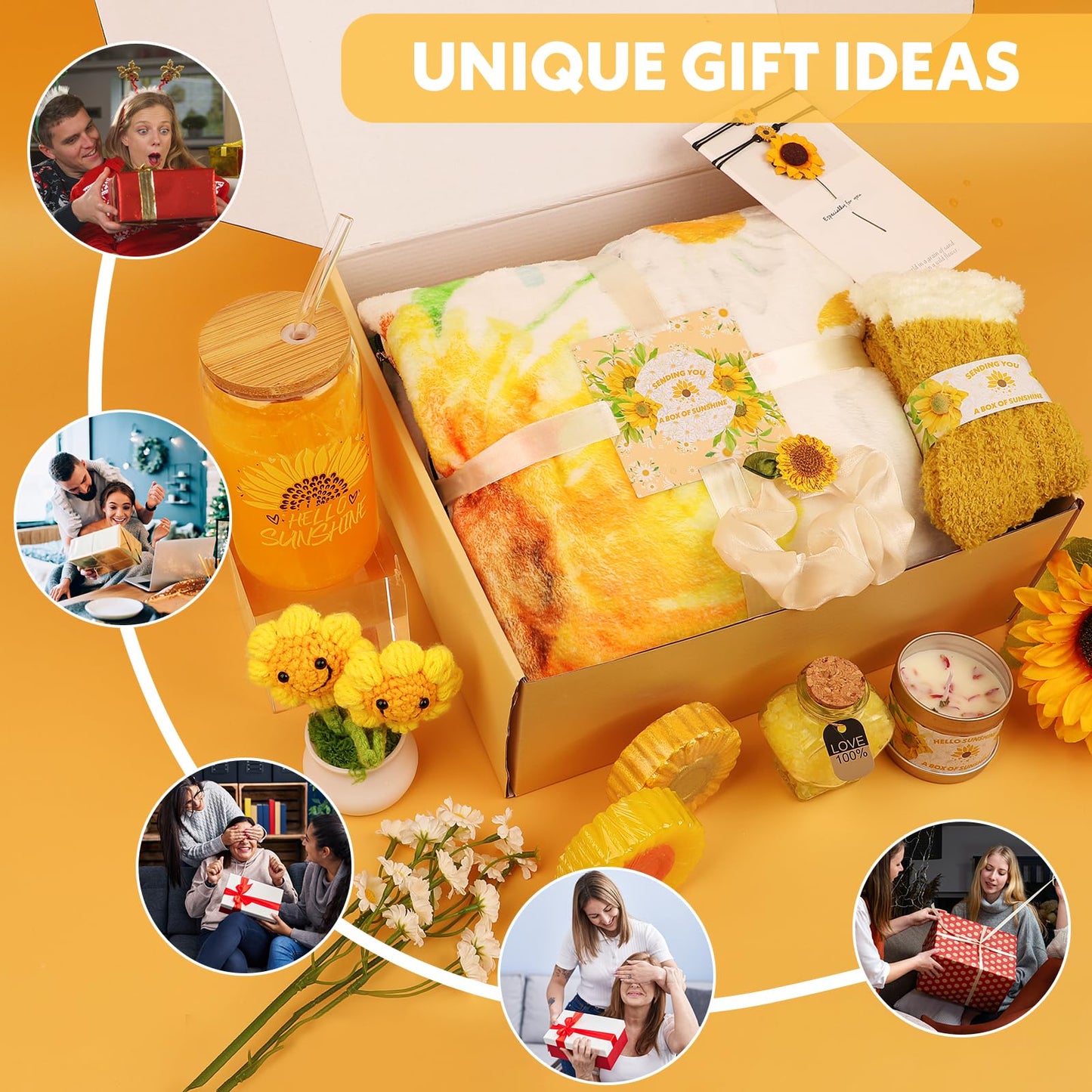 Sunflower gifts for women,Sunshine box, Get Well Soon Gift Baskets for Women,Self-Care Package,Unique Birthday Basket for Women,Motherâs Day, Thank You Gifts for her,Girlfriend,Sister,Mom,Wife