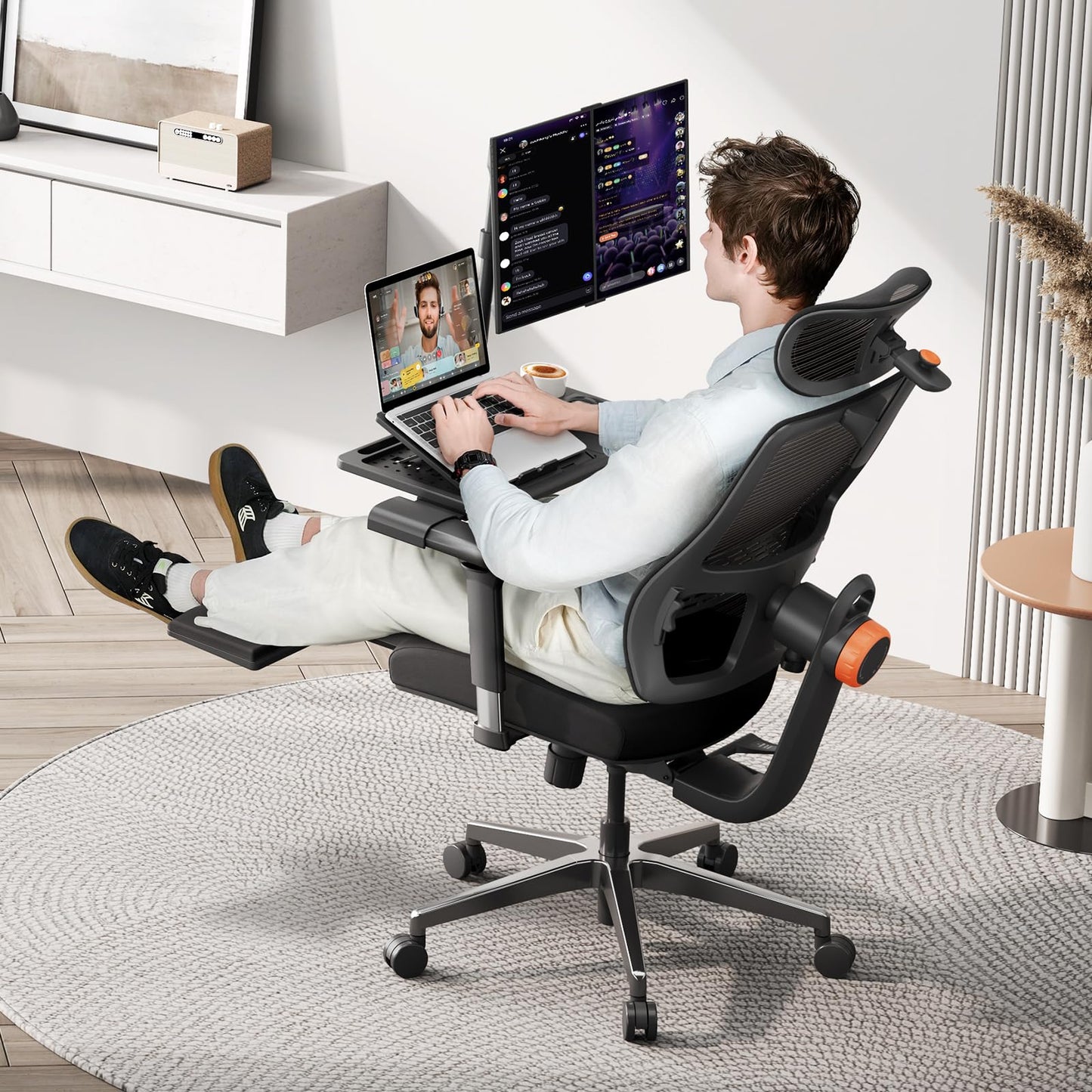 Newtral Ergonomic Office Chair, High Back Desk Chair with Footrest, Auto-Following Lumbar Support & Headrest, 4D Armrest, Adjustable Seat Depth and Height