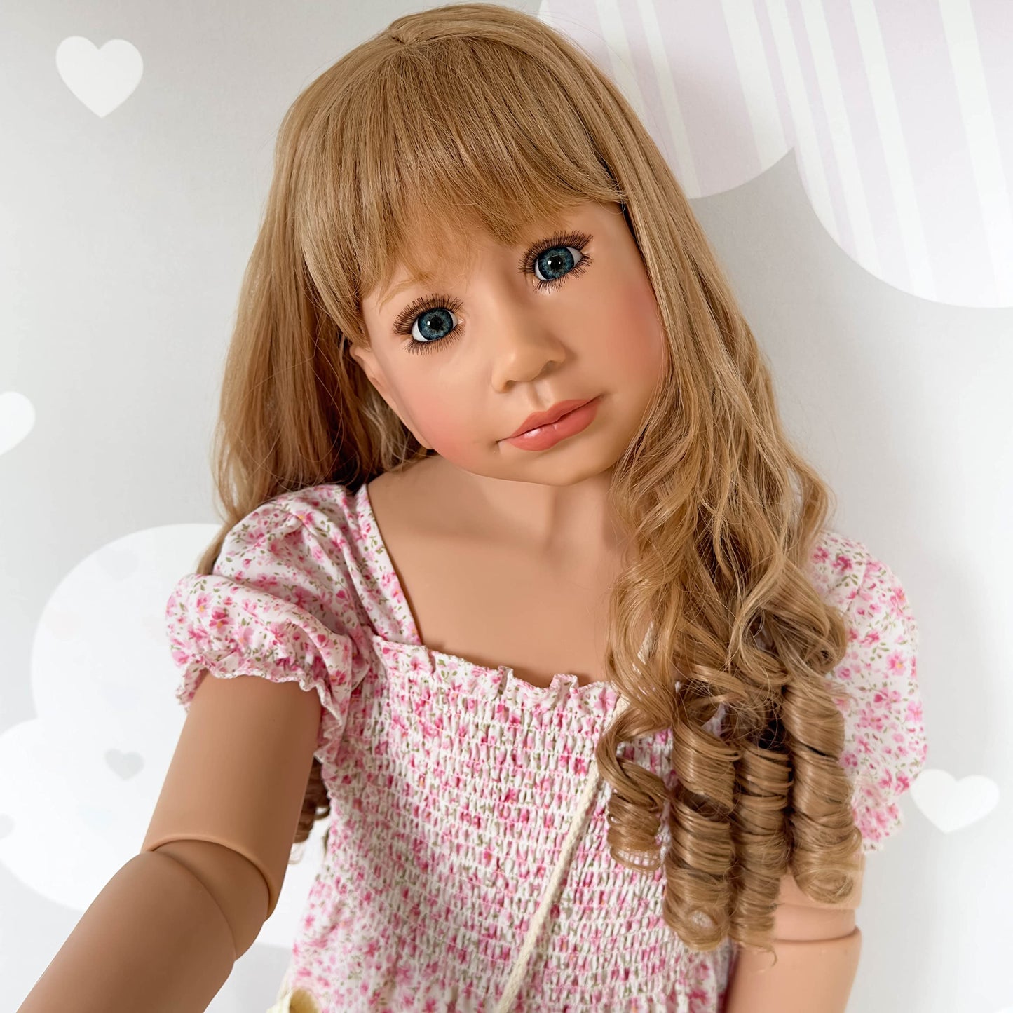 Pinky Reborn 47inch 120cm Reborn Toddler Doll,Huge Baby Full Body Hard Vinyl Smile Girls Real Child Realistic Newborn Toddler Dolls Girl Dress Model Brown Hair Girl Collectible Floral Dress (Pink)