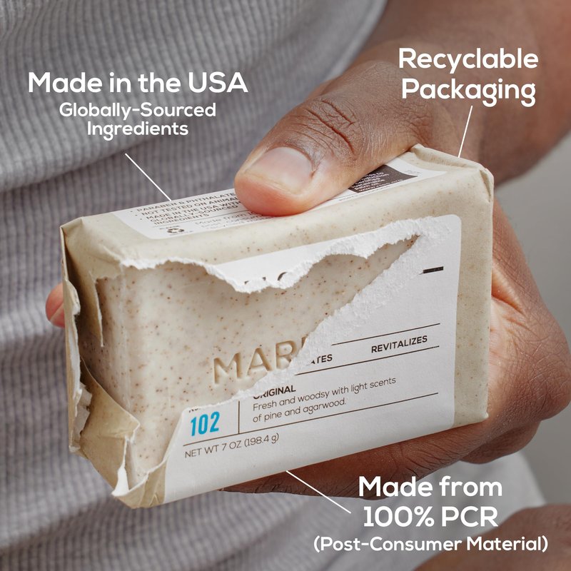 MARLOWE. No. 102 Body Scrub Soap 7 oz (12 Bars), Cedarwood & Sea Salt, Exfoliating Soap Bar with Shea Butter, Olive Oil & Green Tea Extracts, Cleanses, Smooths & Revitalizes Skin, Fresh & Zesty Scent