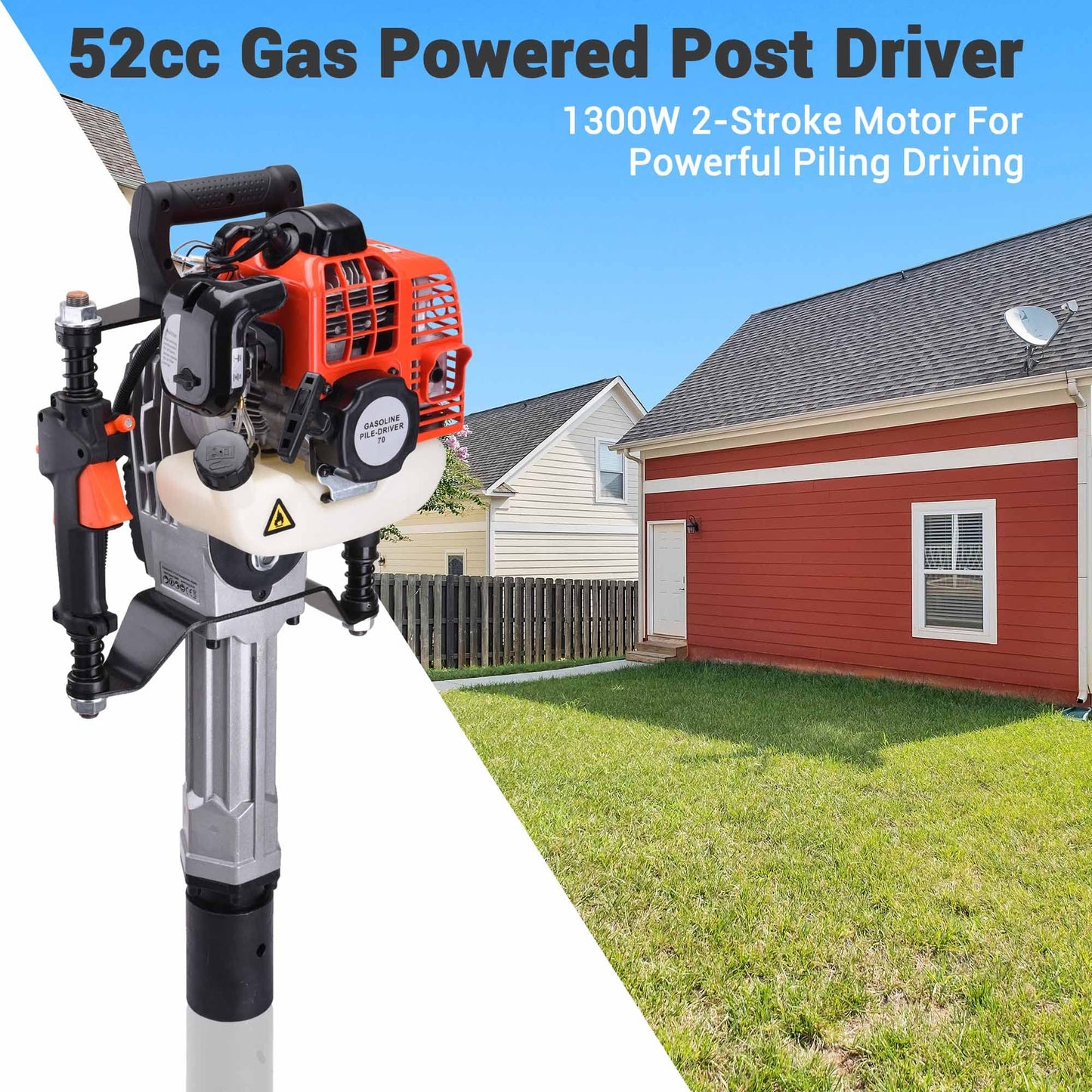 Yescom 1300W 2 Stroke Jack Hammer T Post Driver 51.7CC Gas Powered Portable Fence Pile Concrete Breaker